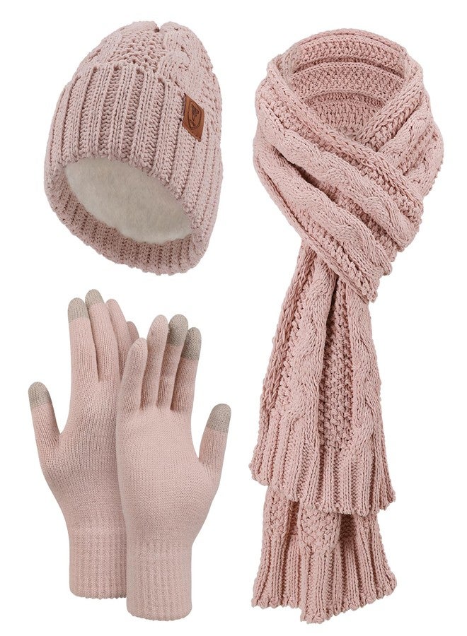 OZERO Gloves Beanie Scarf: Knit Fleece Lined Hat Women's Winter Hats Christmas Scarf For Women Warm Touchscreen Gloves For Women For Snow Cold Weather Running Driving - Image 1