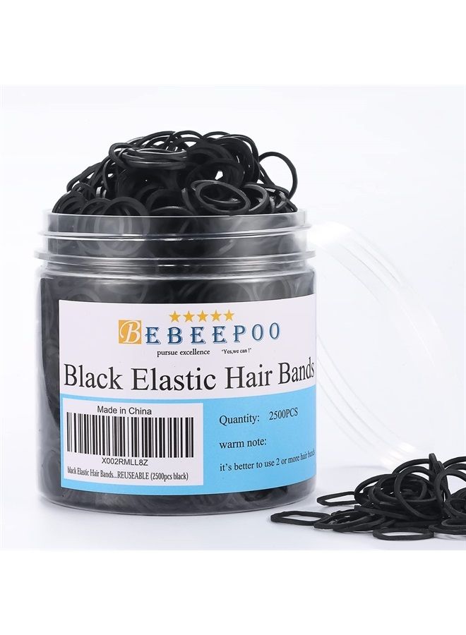 BEBEEPOO black Elastic Hair Bands，BEBEEPOO 2500pcs Mini Hair Rubber Bands with a Box, Soft Hair Elastics Ties Bands - STRONG - REUSEABLE (2500pcs black) - Image 1