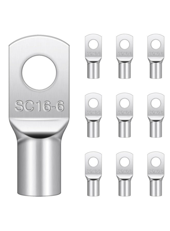 FIRST PRO Copper Cable Lugs M6 SC16-6 Tinned Copper Ring Terminals 16mm² Heavy Duty Battery Cable Ends Crimp Wire Connectors for Automotive, Marine, Solar and Electrical Wiring Pack of 10 - Image 1