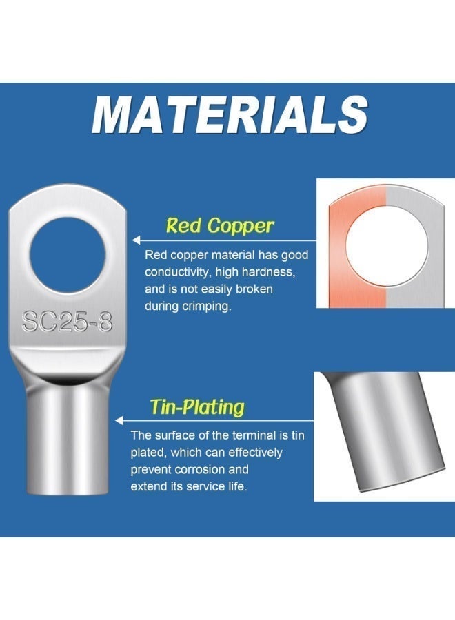 FIRST PRO Copper Cable Lugs M6 SC16-6 Tinned Copper Ring Terminals 16mm² Heavy Duty Battery Cable Ends Crimp Wire Connectors for Automotive, Marine, Solar and Electrical Wiring Pack of 10 - Image 4