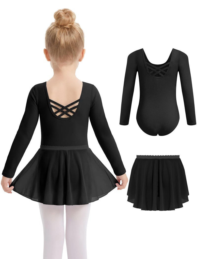 Gogokids 2PCS Long Sleeve Dance Leotards with Removable Skirt, Toddler Dance Dress for Ballet Class & Performance 3-4T - Image 1