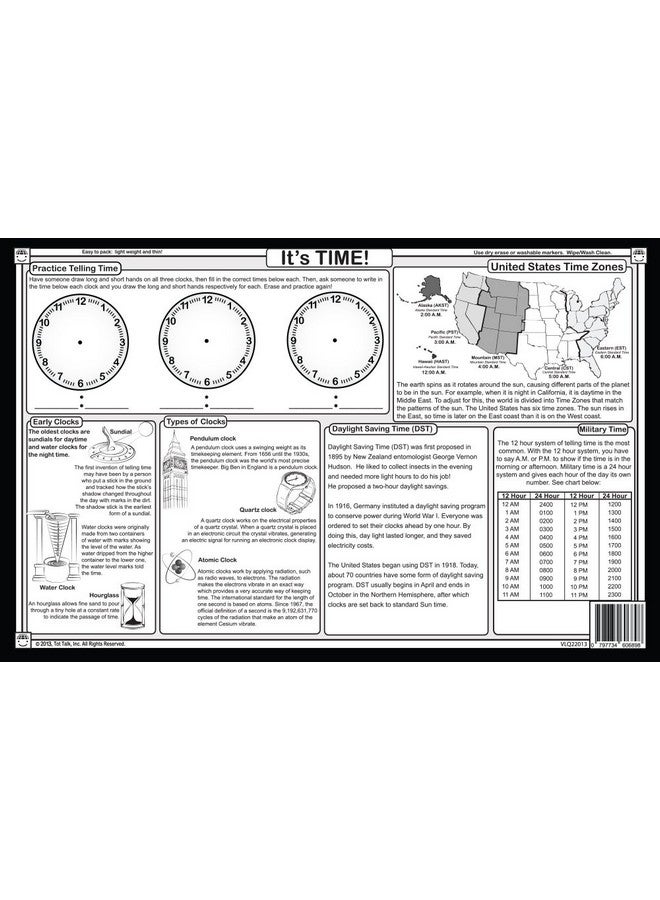 Tot Talk Everyday Skills Educational Placemat 4-Pack for Kids- Made in USA - Math, Money, Time & Weather - Ages 6-9 - Durable, Double-Sided, Waterproof, Wipeable Learning Mats - Image 3