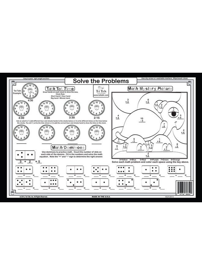 Tot Talk Everyday Skills Educational Placemat 4-Pack for Kids- Made in USA - Math, Money, Time & Weather - Ages 6-9 - Durable, Double-Sided, Waterproof, Wipeable Learning Mats - Image 5