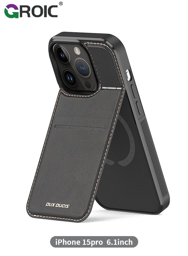 GROIC iPhone 15 Pro Black Wallet case for Men iPhone 15 Pro Case with Card Holder iPhone 15 Pro Case for Women Magsafe Compatible Wallet 3 in 1 for Men  - Image 1