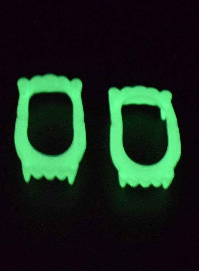Labriciyon 2Pcs Green Vampire Teeth Fangs Glow in The Dark Plastic Fake Vampire Teeth Sharp Teeth Halloween Decor Luminous Dentures Gags and Practical Joke Ornaments,Gags and Practical,Novelty - Image 1