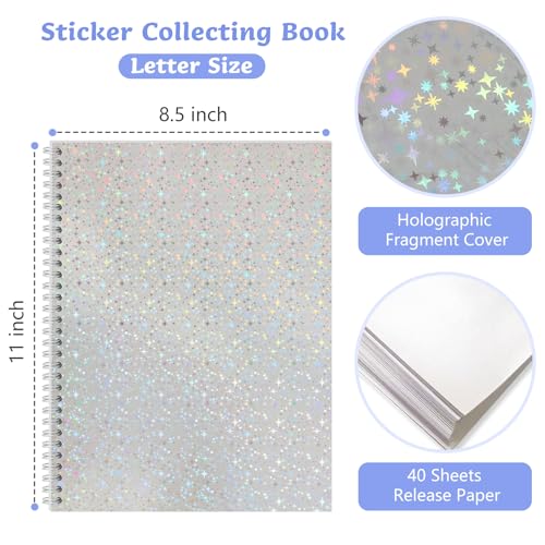 Dajino Large Reusable Sticker Book Collecting Album 8.5×11 Inch Sticker Storage Collection Organizer Book for Adult with 40 Sheets Letter Size Blank Release Paper and Holographic Cover (Little Star) - Image 4