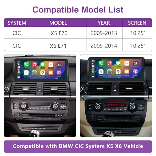 NINETOM 10.25 inch Touchscreen Wireless CarPlay Android Auto Multimedia Car Radio Receiver Compatible with BMW X5 X6 Series CIC System, E70/E71 (2009-2013) - Image 2