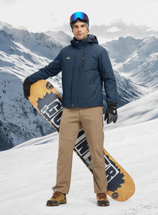 TBMPOY Men's Winter Coat Waterproof Warm Ski Snow Insulated Jacket Fleece Lined Snowboard Hooded Raincoat(Denim Blue,XL) - Image 2