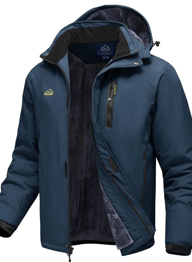 TBMPOY Men's Winter Coat Waterproof Warm Ski Snow Insulated Jacket Fleece Lined Snowboard Hooded Raincoat(Denim Blue,XL) - Image 1