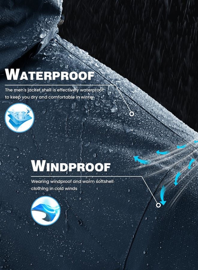 TBMPOY Men's Winter Coat Waterproof Warm Ski Snow Insulated Jacket Fleece Lined Snowboard Hooded Raincoat(Denim Blue,XL) - Image 5