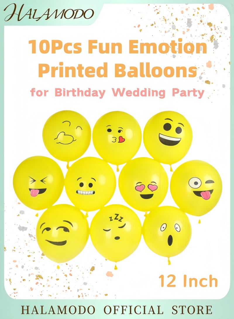 10-Piece Smiley Face Emoji Balloons Set Fun Yellow Birthday Party Decorations Cartoon Happy Face Balloons for Celebrations Events and Festive Occasions - Image 1