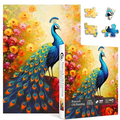 PPuzzling Vintage Peacock Puzzles for Adults 1000 Pieces Colorful Bird Art Garden Jigsaw Puzzles Gradient Flower Animal Puzzles as Peacock Decor - Image 5