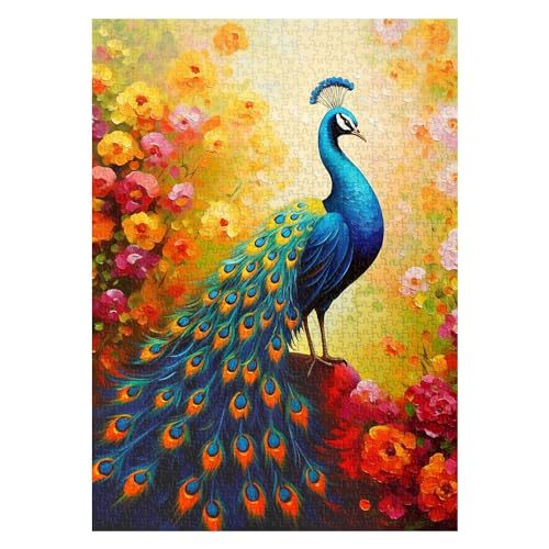 PPuzzling Vintage Peacock Puzzles for Adults 1000 Pieces Colorful Bird Art Garden Jigsaw Puzzles Gradient Flower Animal Puzzles as Peacock Decor - Image 1