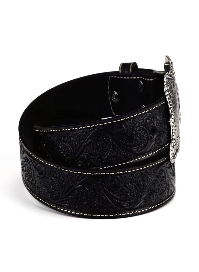 ARIAT Men's Floral Embossed Leather Belt with Antiqued Silver Buckle, Black, 34 - Image 3