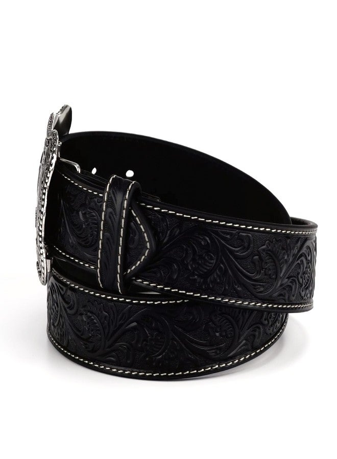 ARIAT Men's Floral Embossed Leather Belt with Antiqued Silver Buckle, Black, 34 - Image 5