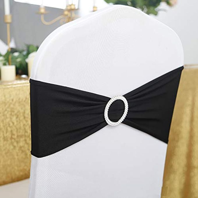 Peomeise 100pcs Black Spandex Chair Sashes with Buckle Slider for Wedding, Party Decoration - Image 2