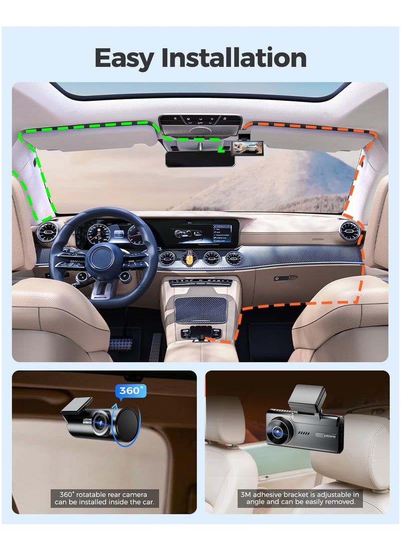 AZDOME M580 5K 5GHz WiFi Dash Cam Front and Rear, Touch Screen 4 Inch, UHD 4K+1080P Car Dash Camera with 64GB Card, Dashboard Camera Built-in GPS, WDR Night Vision, 24H 4 Modes Parking Monitor