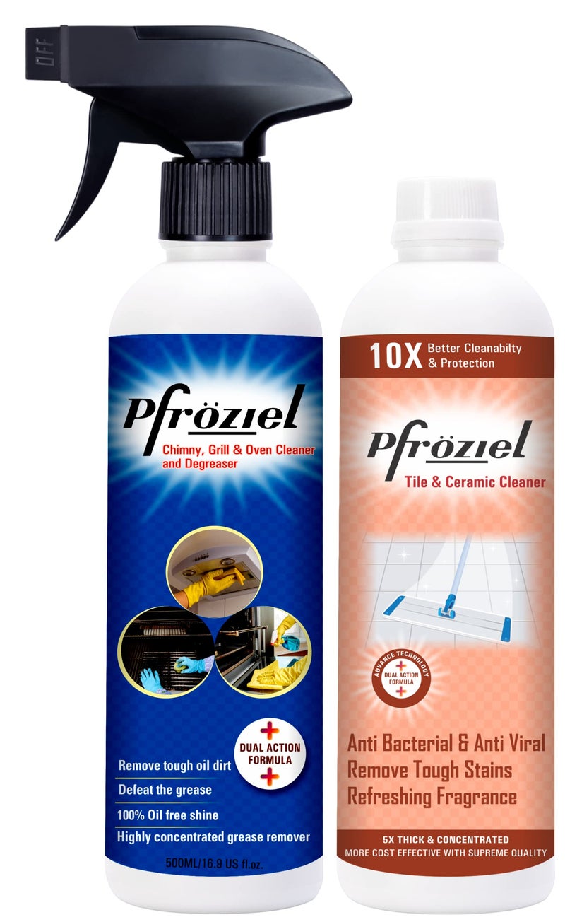 Pfroziel Chimney Grill cleaner & Tile cleaner Liquid (450ml) combo Removes grease/oil/stain from chimney tawa, oven, Gas stove, Griddles, Exhaust fan I Non Flammable - Image 1