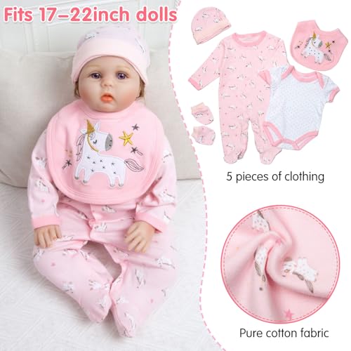 Pedolltree 13 Pcs Reborn Baby Dolls Girl Clothes Accessories Pink Unicorn Theme Outfit Set for 1722 Inch Reborn Dolls Newborn Girl with Unicorn Backpack Diaper - Image 5