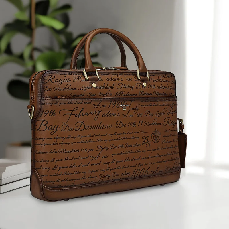 Da Milano Signato Leather Laptop Bag - Cognac