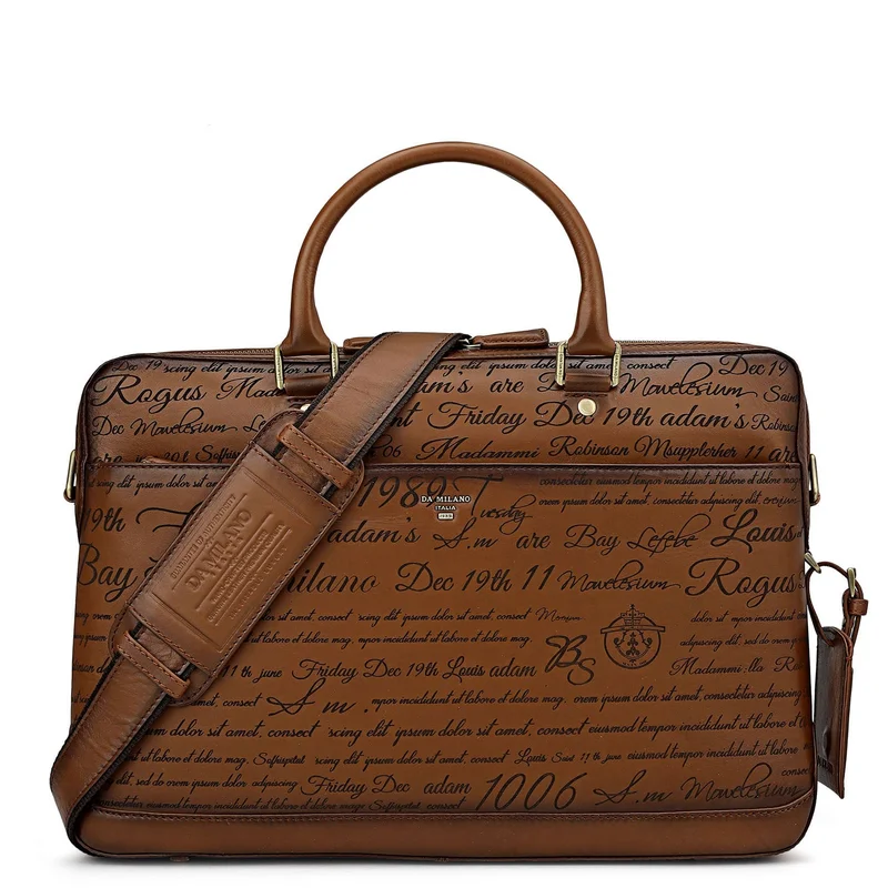 Da Milano Signato Leather Laptop Bag - Cognac
