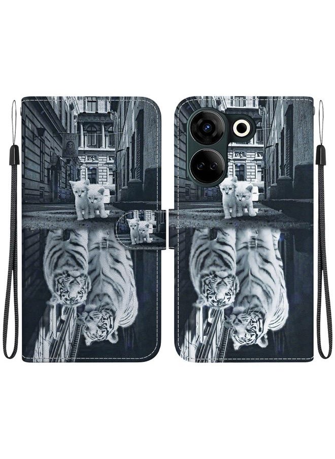 HuHa Case Cover For For Tecno Camon 20 Pro 4G / 20 Crystal Texture Colored Drawing Leather Phone Case(Cat Tiger Reflection) 