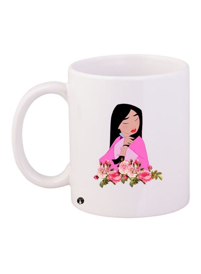 RYN Cartoon Girl Printed Coffee Mug White/Pink/Black 11ounce