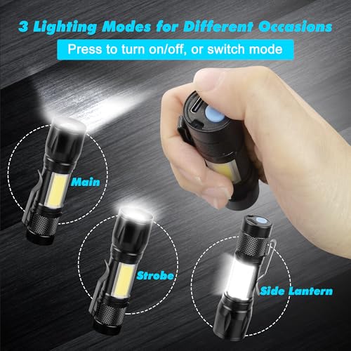 KunHe 4 Pack Rechargeable Flashlights USB-C mini Small LED Lantern Flashlights Bright Clip-On Light EDC Flash Light with Side COB Light for Camping Home Emergency Stocking Stuffers - Image 3
