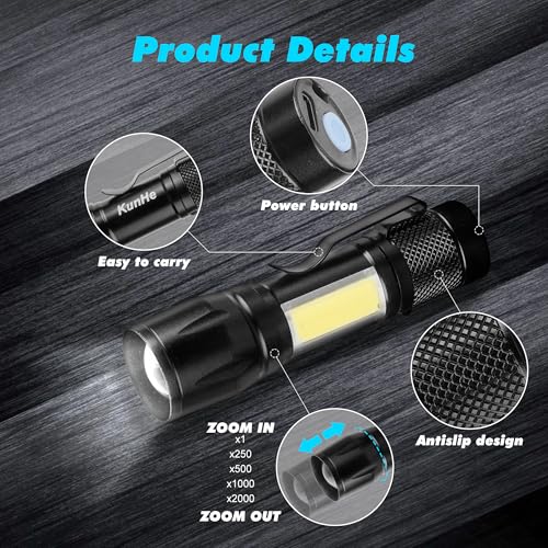 KunHe 4 Pack Rechargeable Flashlights USB-C mini Small LED Lantern Flashlights Bright Clip-On Light EDC Flash Light with Side COB Light for Camping Home Emergency Stocking Stuffers - Image 4