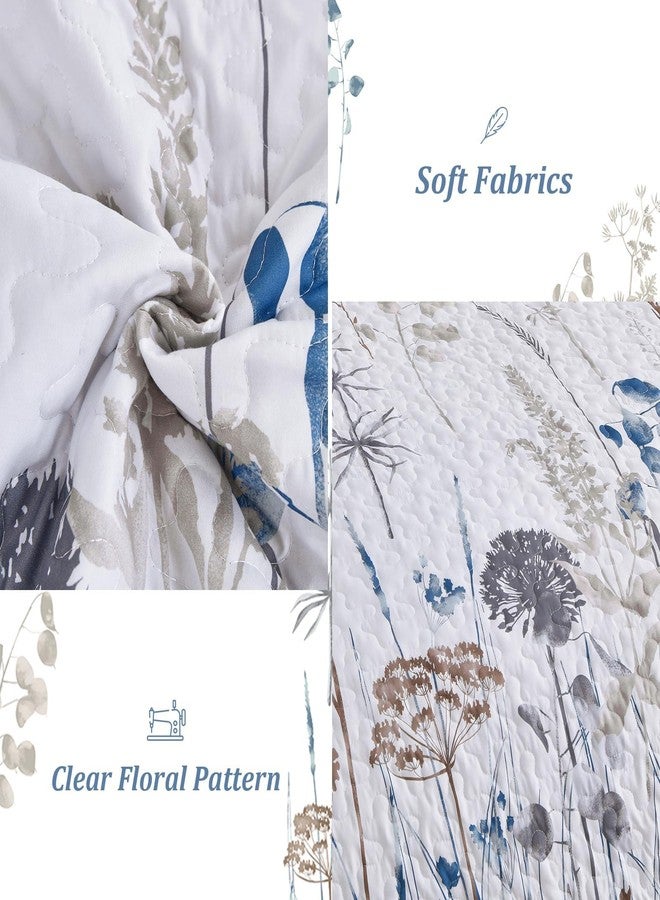 Dobuyly Blue King Size Quilts for Bed, Floral Botanical King Quilt Bedding Set 3 Pieces, Soft Lightweight Microfiber Brown Flower Bedspread Coverlet Set for All Season, 110"x90" - Image 5