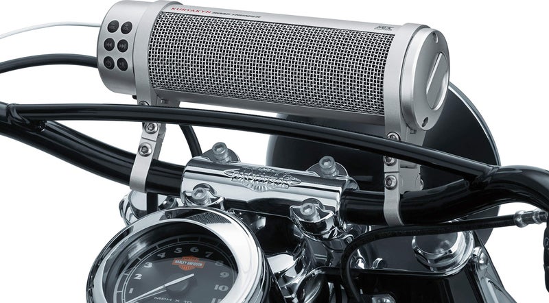 KURYAKYN بار صوتي مقاوم للعوامل الجوية للدراجات النارية Kuryakyn 2719 MTX Road Thunder: مكبرات صوت مثبتة على المقود بقوة 300 واط مع بلوتوث وشاحن طاقة USB، فضي ساتان - Image 2