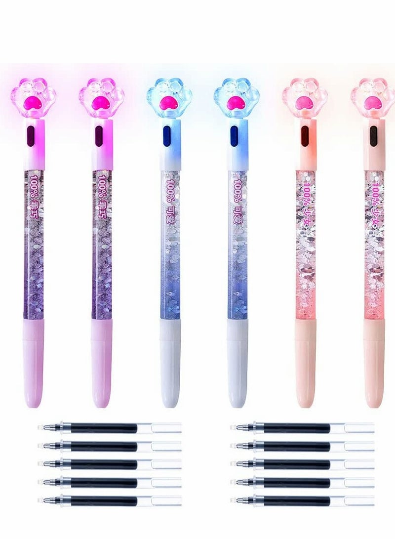KASTWAVE Ballpoint Pen, Led Cat Pen, 6 Pcs Cat Paw Kawaii Pens, and 10 Pcs Refills, Cool Fun Led Glowing Pens 0.5mm Black Ink Needle Gel Pen, Cute Kawaii School Supplies for Teen Girls - Image 1