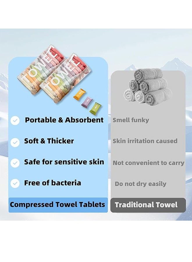 مناشف مضغوطة للاستعمال مرة واحدة، ملاءات مناشف مضغوطة محمولة، 28 قطعة مناشف سفر، مناشف سميكة فائقة الامتصاص للاستخدام في السفر، مناشف الوجه رائعة للتخييم في الهواء الطلق والمشي لمسافات طويلة - Image 3