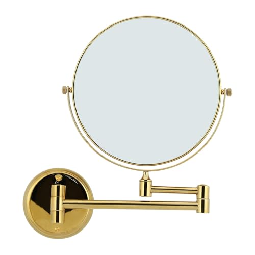 RFV1 Brass Shaving Mirror II Makeup Mirror II Bathroom Mirror with 5X Magnifying Mirror (Gold,8Inch) WallMount - Image 1