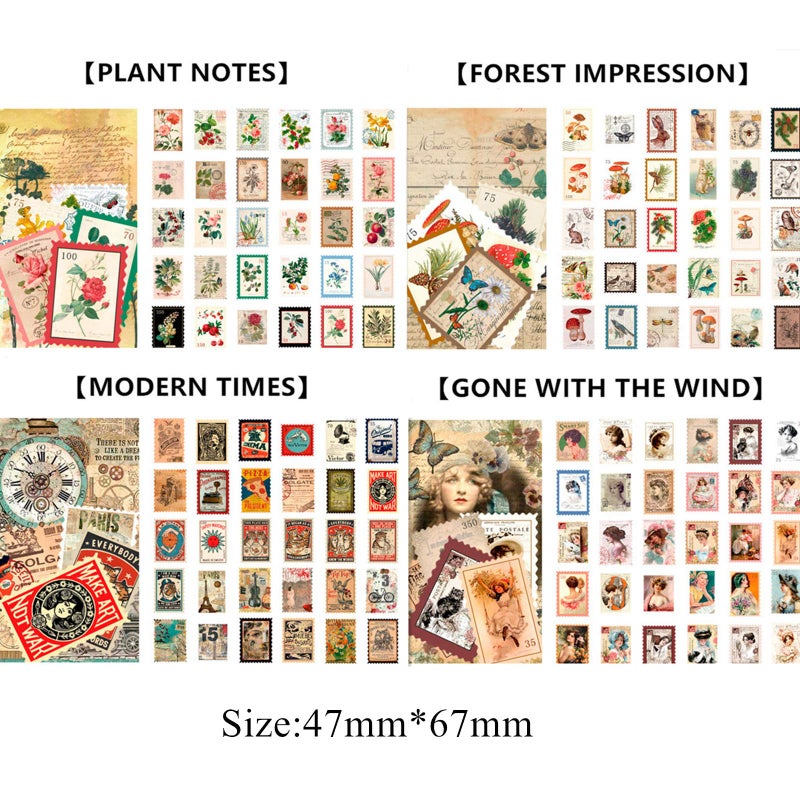 Cotrida 240pcs Vintage Postage Stamp Stickers, Aesthetic Botanical Deco Paper Sticker for Scrapbooking, Journaling Supplies, Planners, Kid DIY Art Crafts, Bullet Journal - Image 2