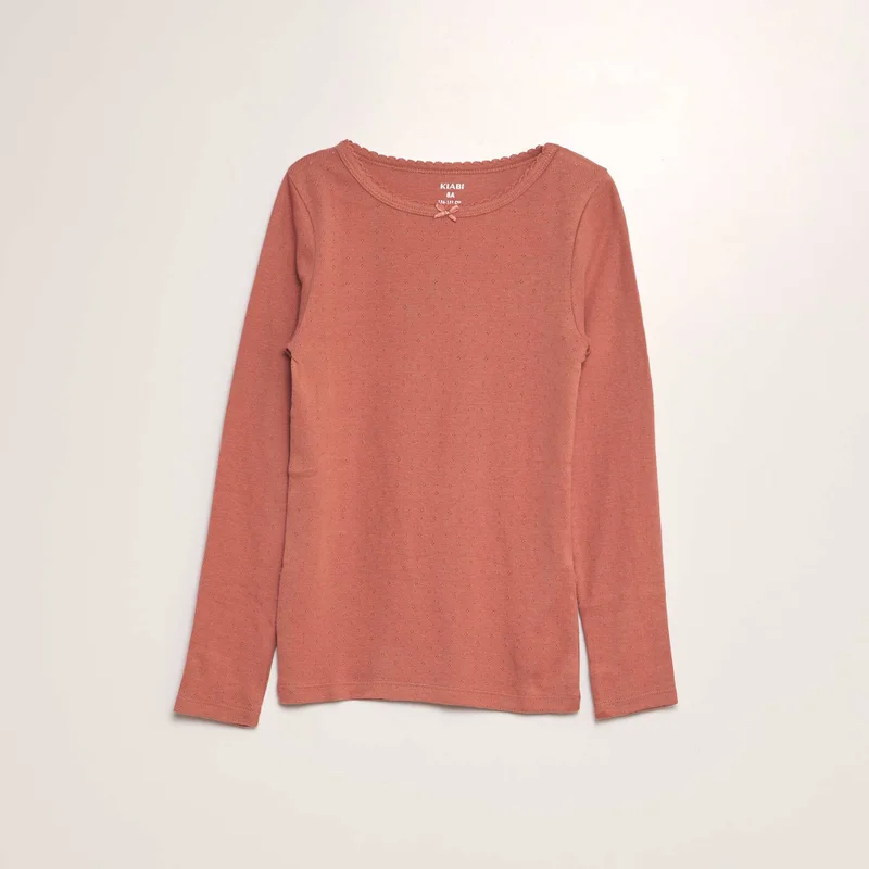 Kiabi Pointelle Knit T-Shirt White