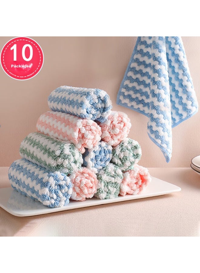 MR. Miaoran 10-pack Coral Fleece Cleaning Cloths, Kitchen Dishwashing Cloths, Scouring Pads, Hand Towels, Household Cleaning Cloths, Easy To Clean - Image 1