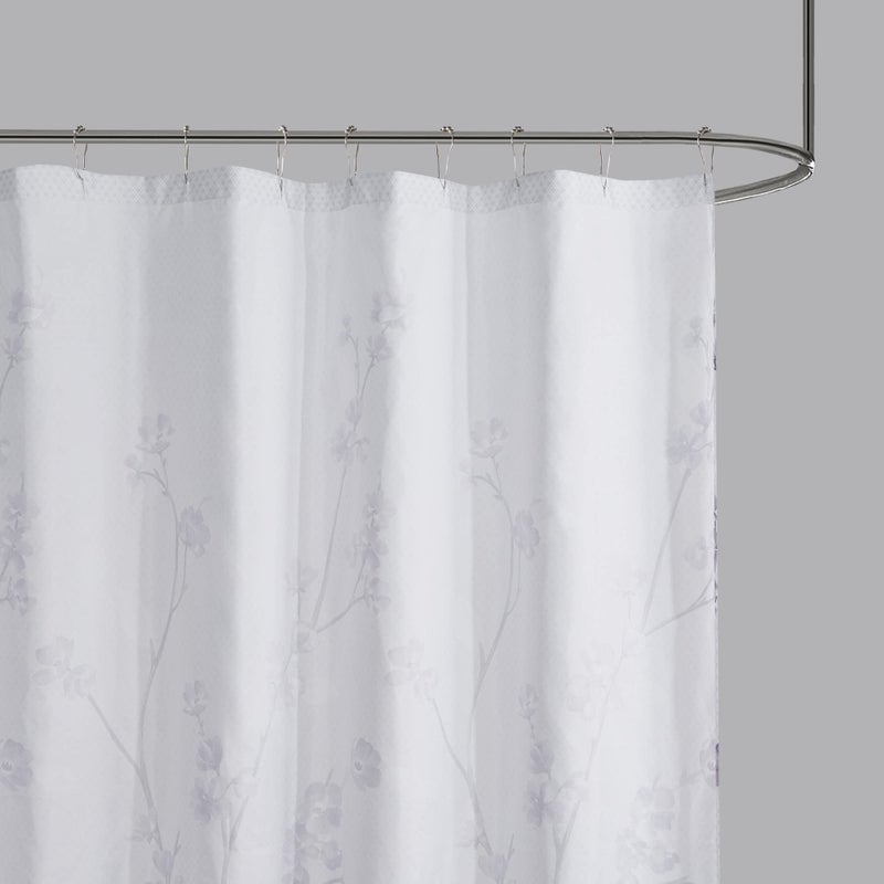 Comfort Spaces Kate Bathroom Shower Curtain Floral Printed, Vibrant Colors Modern Machine Washable Bath Curtains, 72"x72", Grey/Purple - Image 3