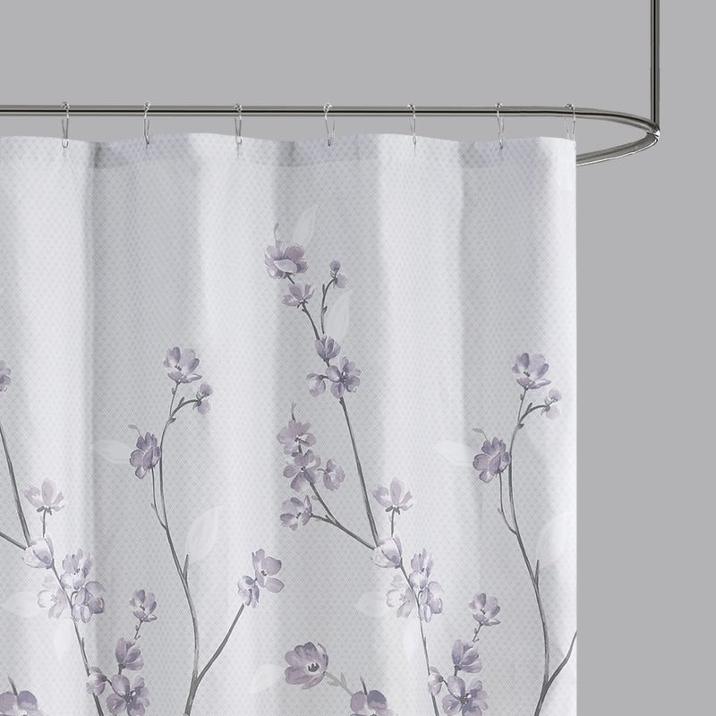 Comfort Spaces Kate Bathroom Shower Curtain Floral Printed, Vibrant Colors Modern Machine Washable Bath Curtains, 72"x72", Grey/Purple - Image 2