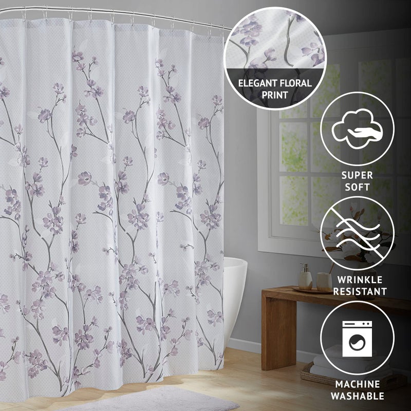 Comfort Spaces Kate Bathroom Shower Curtain Floral Printed, Vibrant Colors Modern Machine Washable Bath Curtains, 72"x72", Grey/Purple - Image 4