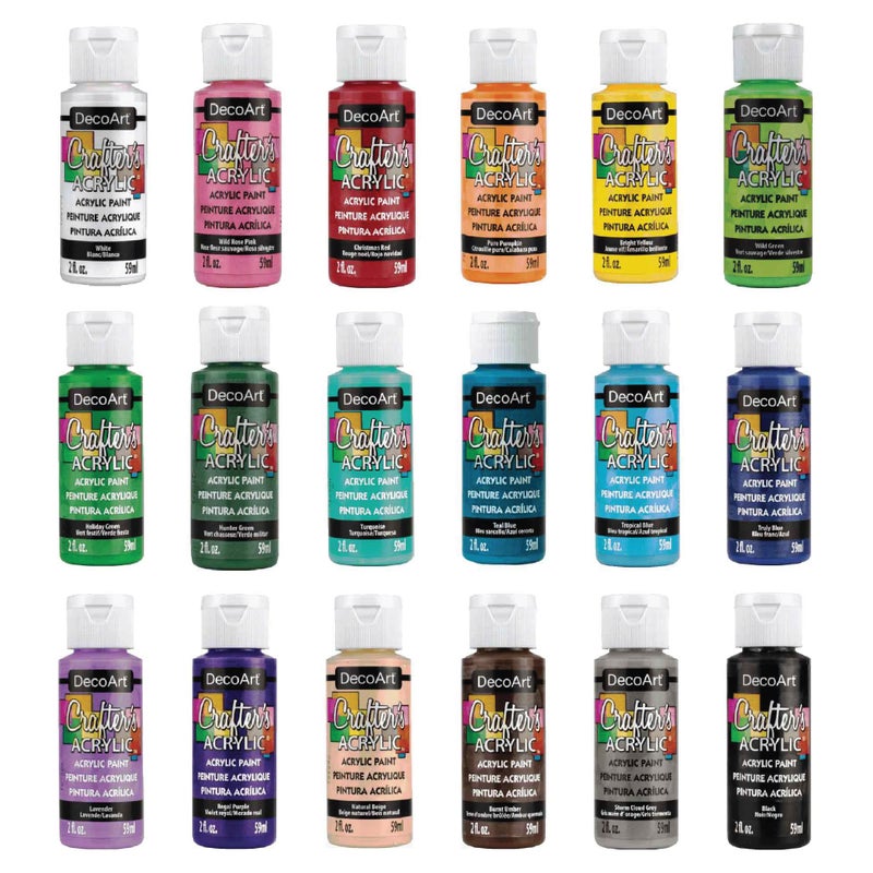 DecoArt Crafters Acrylic Paint Set 18 2 fl oz59 ml Assorted Matte Finish Colors DIY Arts And Crafts Acrylic Paint 36 Fl OzPack of 1