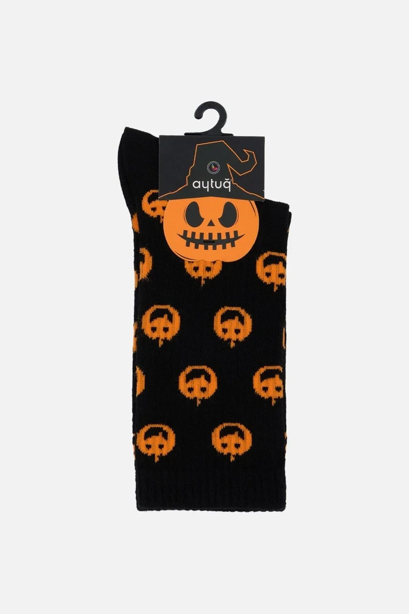 Aytuğ Cotton Halloween Themed Black Socks - A-49007-SI