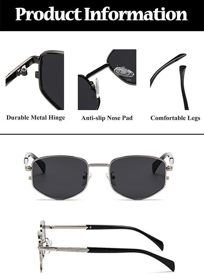 CIKJUK Metal Frame Sunglasses Men Women Trendy Rhombus Sun Glasses Luxury Polygon Men's Women's Sunglass Classic UV400 Protection for Mens Shades Premium Man Sun Glas Silver - Image 3