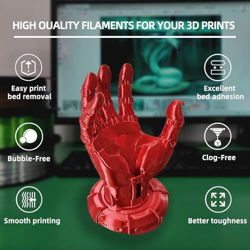 HP3DF PLA Filament, Silk PLA, 3D Printer Filament, PLA Filament 1.75mm Dimensional Accuracy +/- 0.02mm, 1KG Spool (2.2 lbs), Fit Most FDM Printer (Silk Red) - Image 2