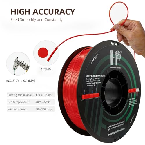 HP3DF PLA Filament, Silk PLA, 3D Printer Filament, PLA Filament 1.75mm Dimensional Accuracy +/- 0.02mm, 1KG Spool (2.2 lbs), Fit Most FDM Printer (Silk Red) - Image 5