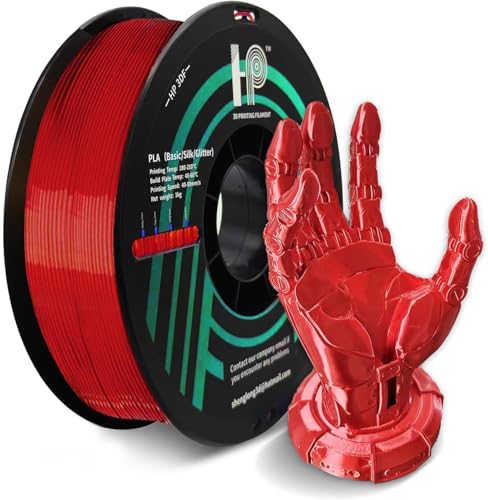 HP3DF PLA Filament, Silk PLA, 3D Printer Filament, PLA Filament 1.75mm Dimensional Accuracy +/- 0.02mm, 1KG Spool (2.2 lbs), Fit Most FDM Printer (Silk Red) - Image 1