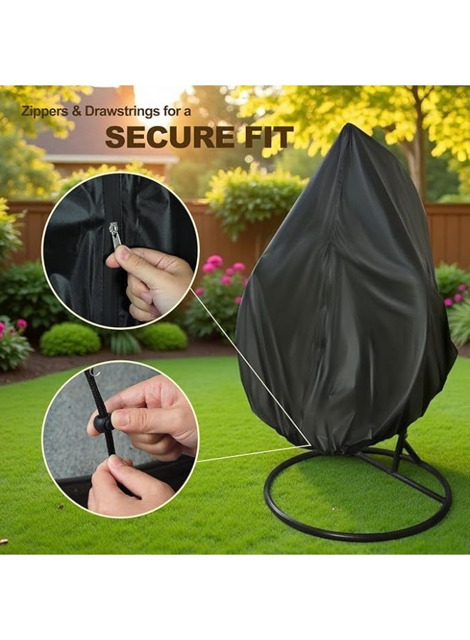Egg Chair Cover for 75"x45" Outdoor Hanging Egg Chair With Stand, High-Density Oxford Fabric with Rain Protection, Zippered Weather-Resistant Patio Cover, Waterproof Black with Storage Bag - Image 4