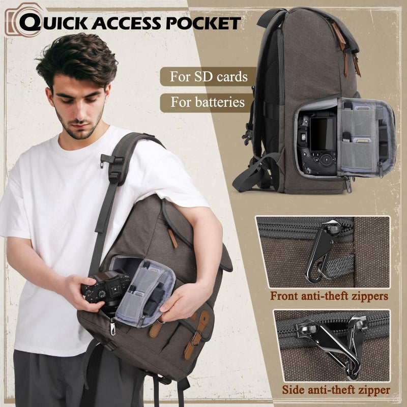 RAINSMORE Camera Bag Backpack for DSLR/SLR Mirrorless 15.6 Inch Laptop Camera Back Pack for Photographers Anti-Theft Photography Bags Case with Tripod Holder & Rain Cover, Dark Grey - Image 5