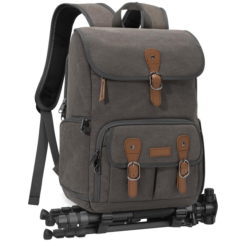 RAINSMORE Camera Bag Backpack for DSLR/SLR Mirrorless 15.6 Inch Laptop Camera Back Pack for Photographers Anti-Theft Photography Bags Case with Tripod Holder & Rain Cover, Dark Grey - Image 1