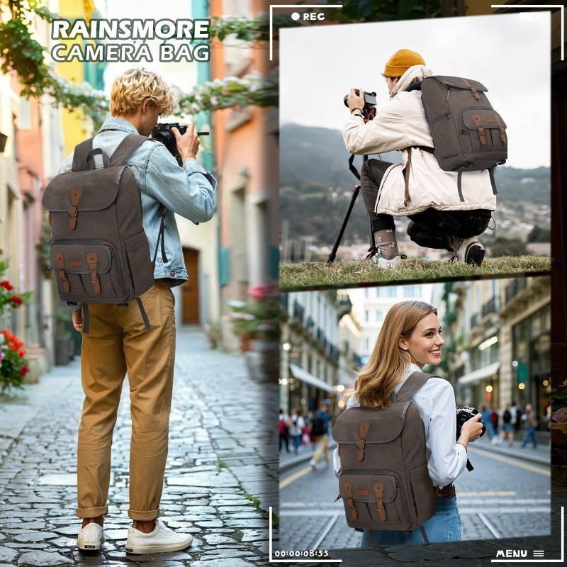 RAINSMORE Camera Bag Backpack for DSLR/SLR Mirrorless 15.6 Inch Laptop Camera Back Pack for Photographers Anti-Theft Photography Bags Case with Tripod Holder & Rain Cover, Dark Grey - Image 4